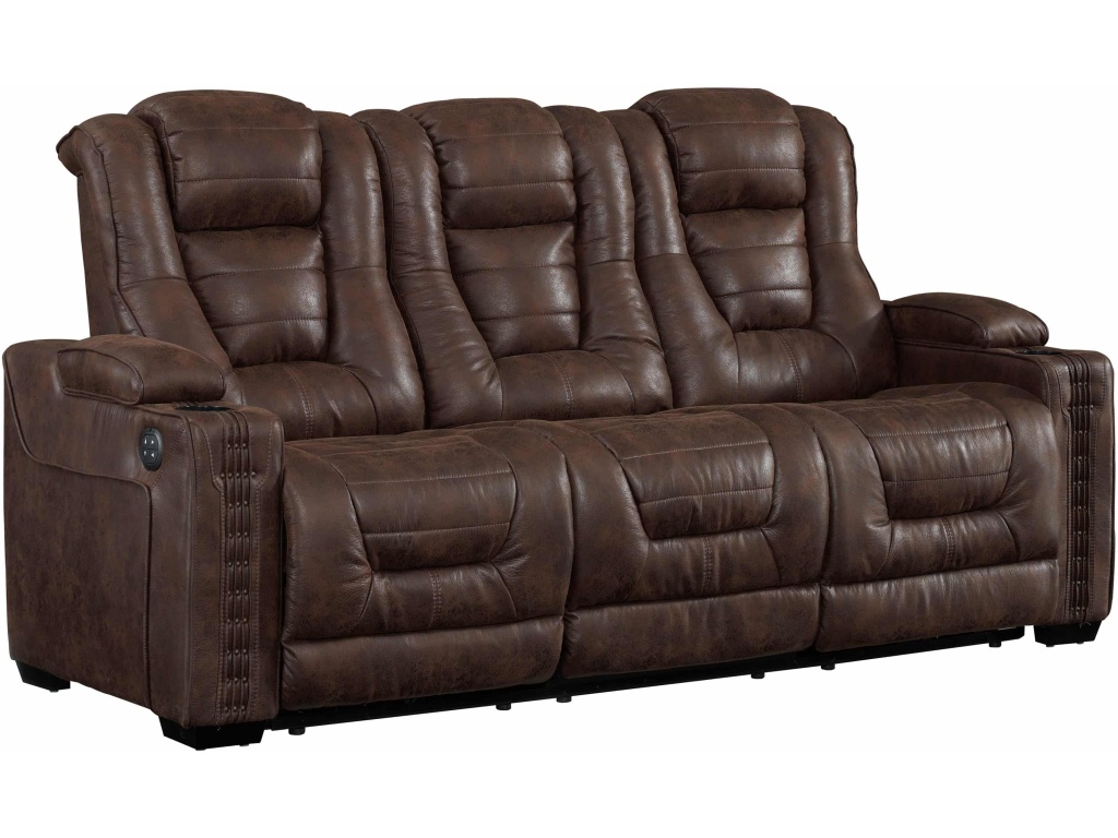 PRI Contemporary Power Recliner Sofa w/ Drop Down Table & USB charging in Walnut - main image