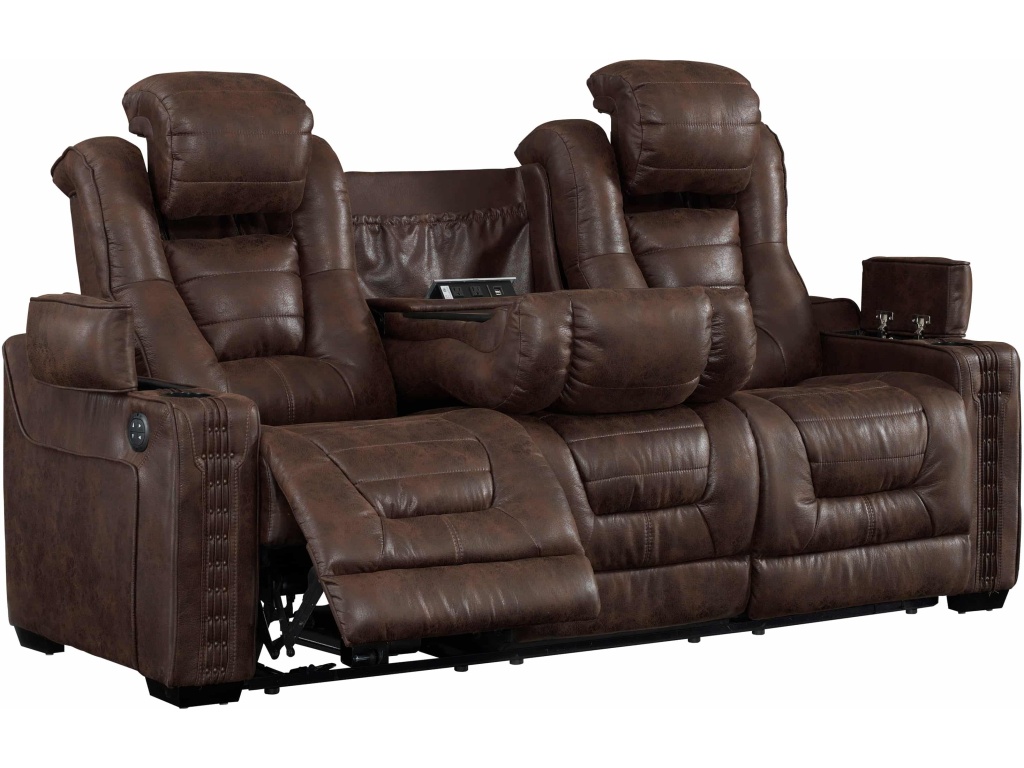 PRI Contemporary Power Recliner Sofa w/ Drop Down Table & USB charging in Walnut - image 2