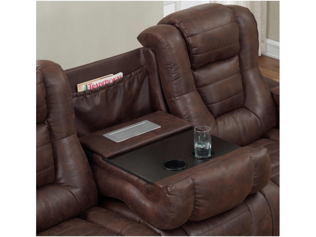 PRI Contemporary Power Recliner Sofa w/ Drop Down Table & USB charging in Walnut - image 4