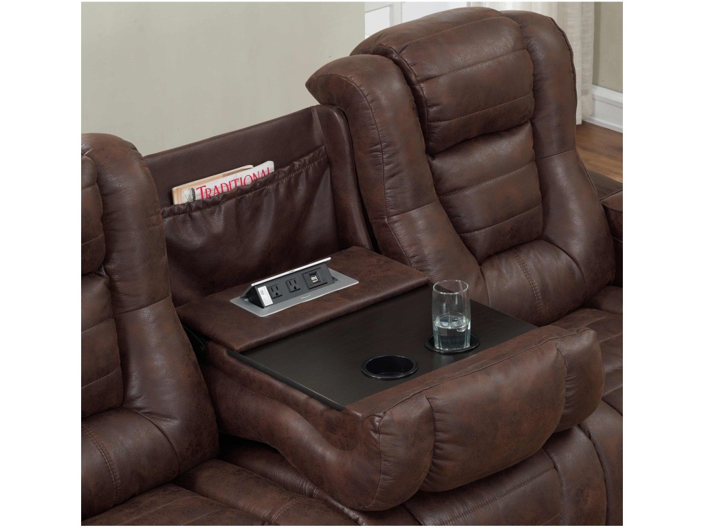 PRI Contemporary Power Recliner Sofa w/ Drop Down Table & USB charging in Walnut - image 5