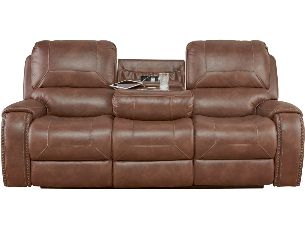 PRI Dual Recliner Sofa with Dropdown Charging Console in Mesquite Brown - image 1