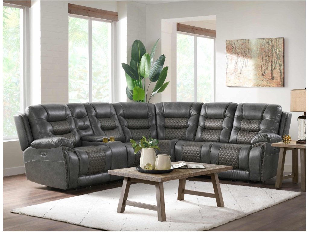 PRI 6 PC Contemporary Sectional Recliner w/ 2 Recliners in Outlaw Steel - image 4