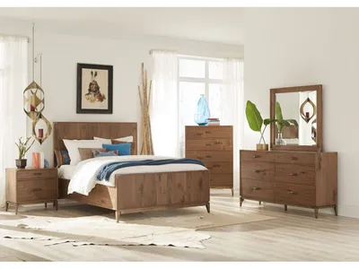 Adler Wood Panel Bed in Natural Walnut