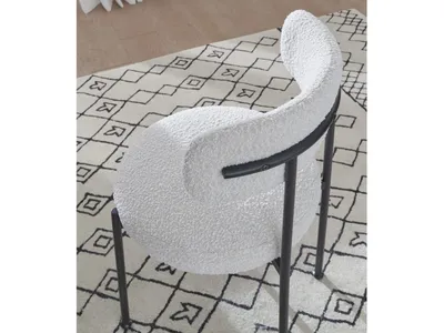 Aere Boucle Upholstered Metal Leg Dining Chair in Ivory and Black