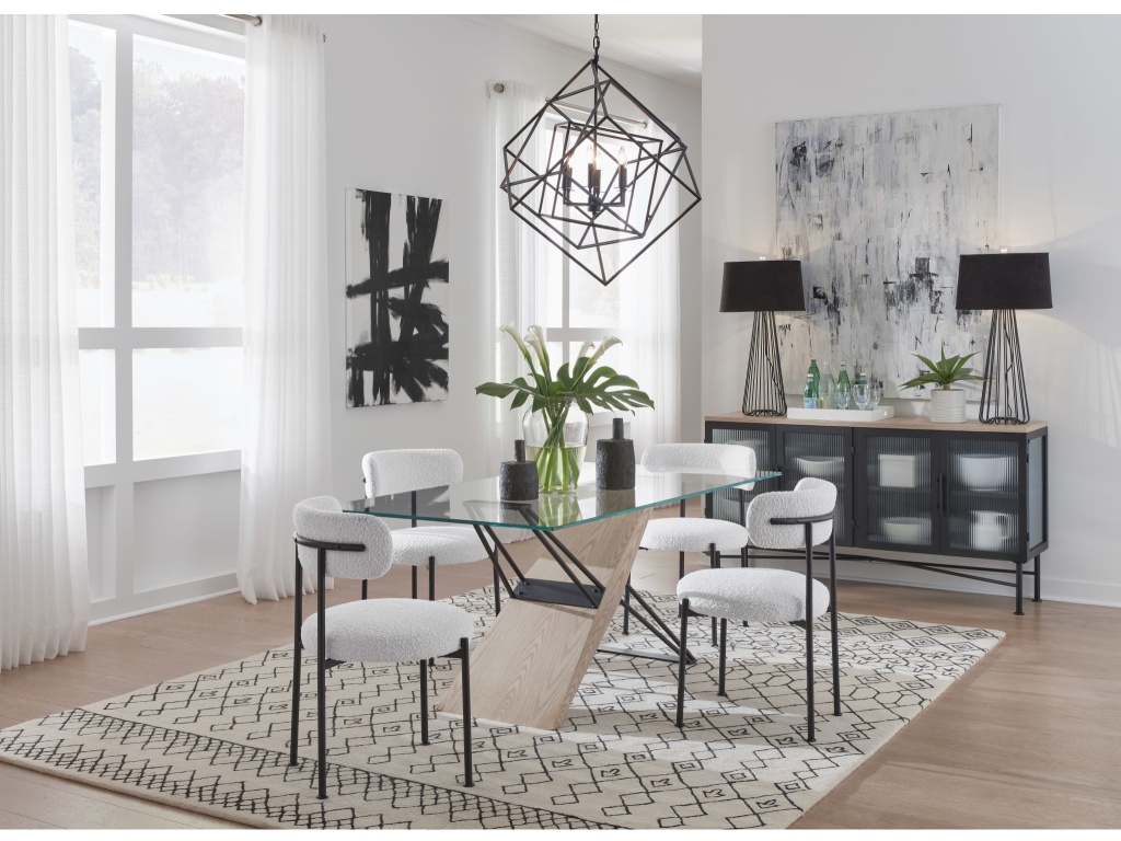 Aere Boucle Upholstered Metal Leg Dining Chair in Ivory and Black - image 2
