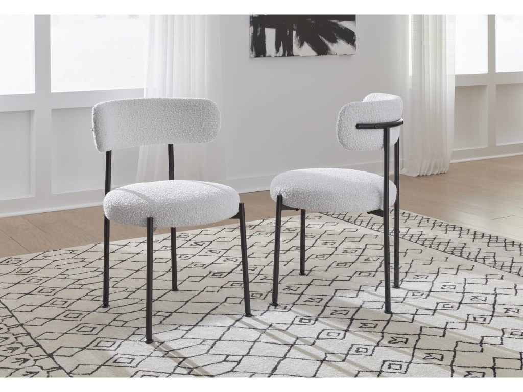 Aere Boucle Upholstered Metal Leg Dining Chair in Ivory and Black - main image