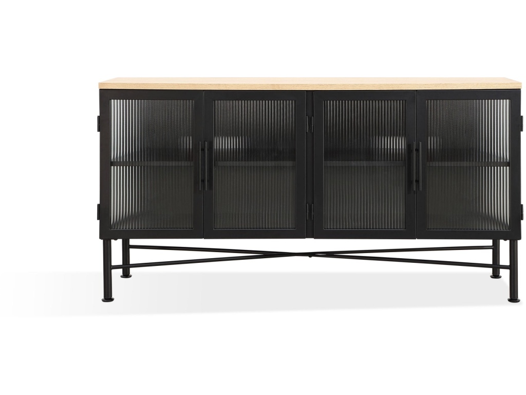 Aere Four Door Ribbed Glass, Metal and Wood Sideboard in Natural Ash and Black - main image
