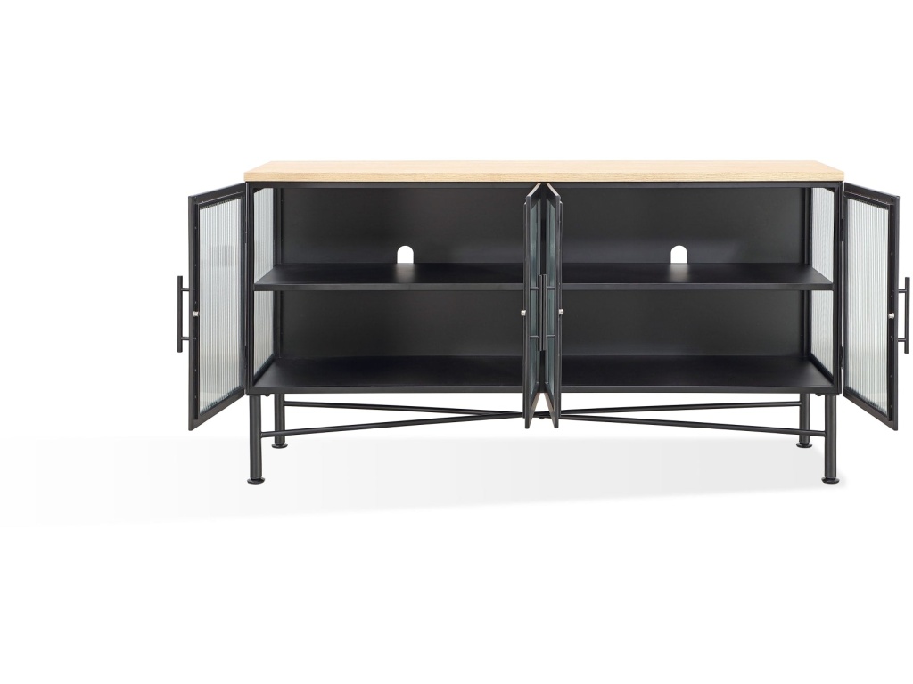 Aere Four Door Ribbed Glass, Metal and Wood Sideboard in Natural Ash and Black - image 2
