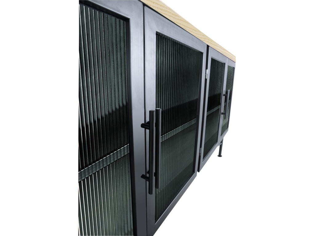 Aere Four Door Ribbed Glass, Metal and Wood Sideboard in Natural Ash and Black - image 3