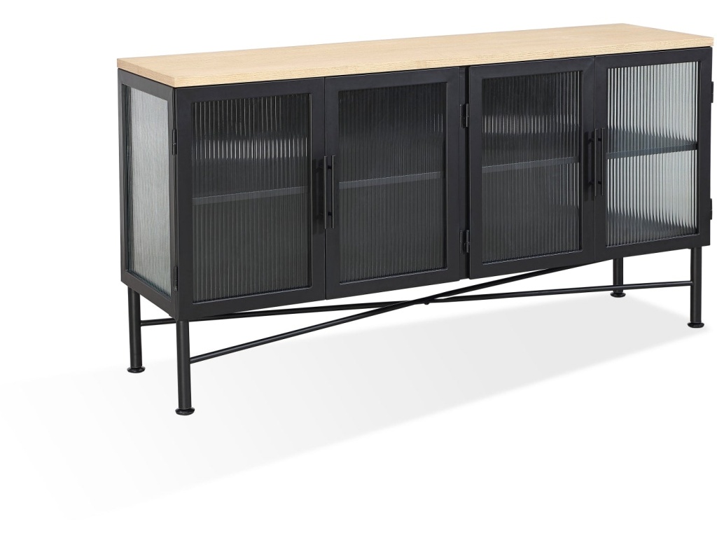 Aere Four Door Ribbed Glass, Metal and Wood Sideboard in Natural Ash and Black - image 4