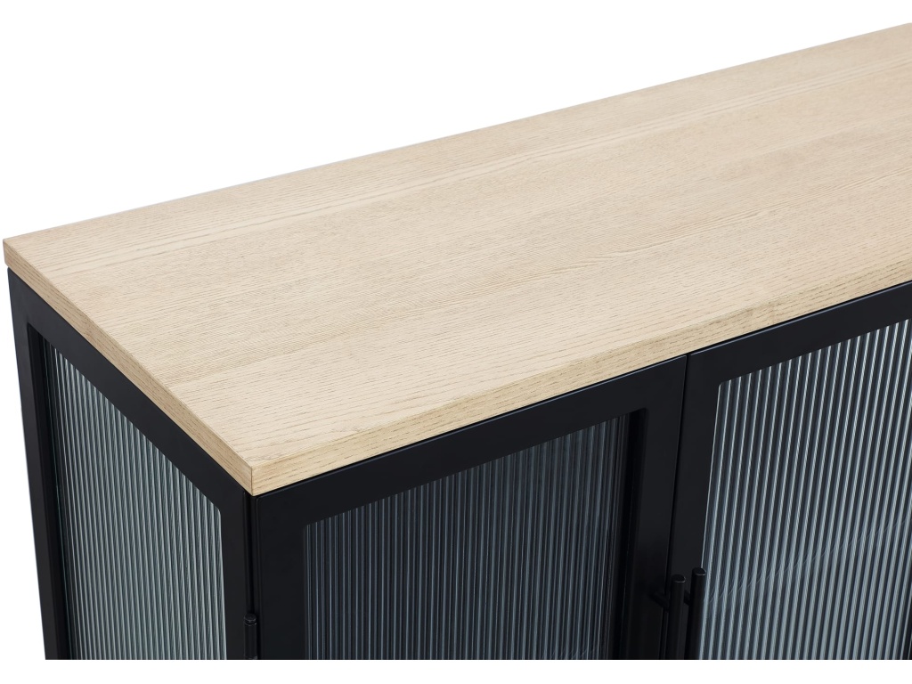 Aere Four Door Ribbed Glass, Metal and Wood Sideboard in Natural Ash and Black - image 5