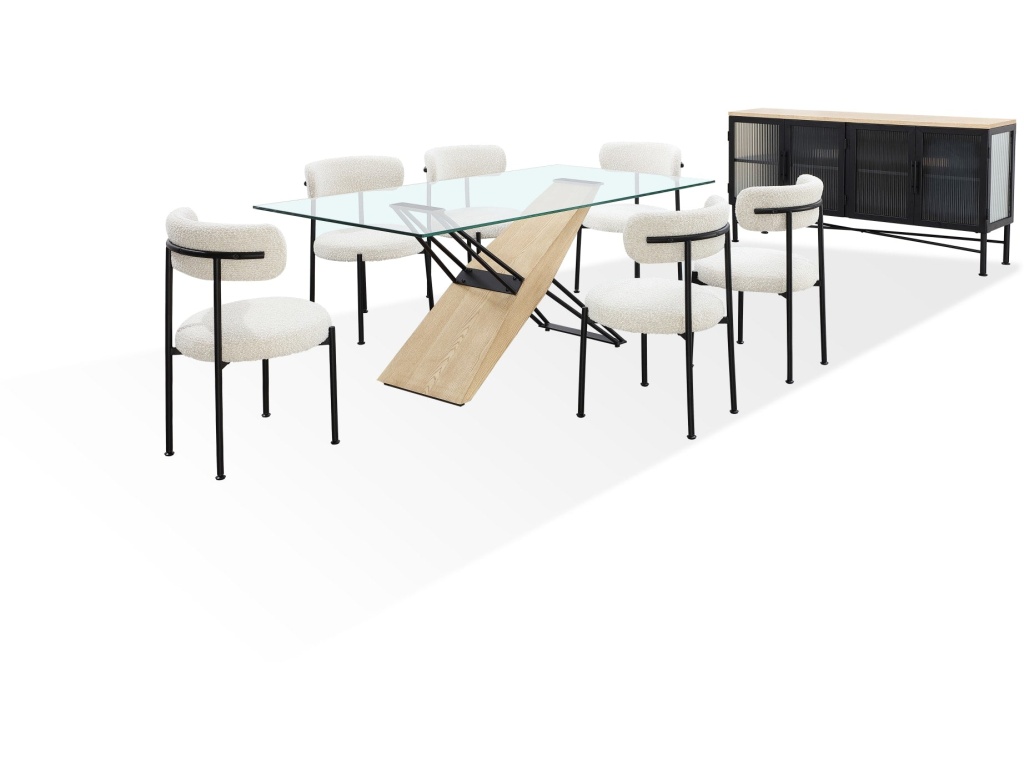 Aere Four Door Ribbed Glass, Metal and Wood Sideboard in Natural Ash and Black - image 6