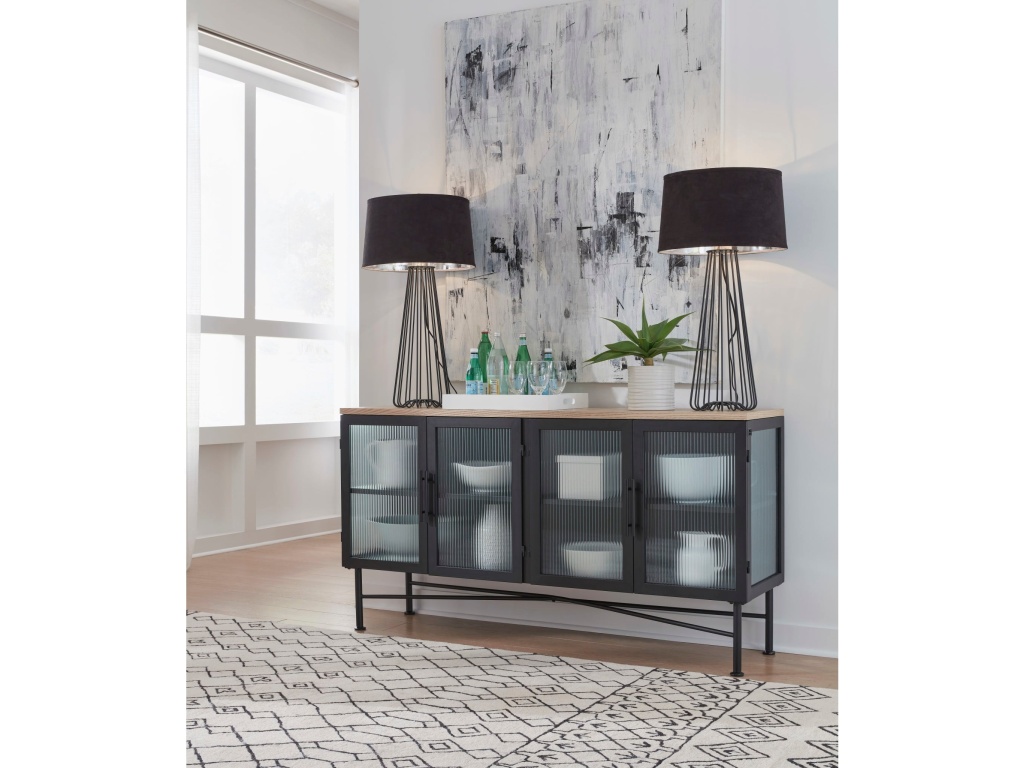 Aere Four Door Ribbed Glass, Metal and Wood Sideboard in Natural Ash and Black - image 7