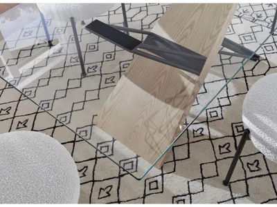 Aere Glass, Wood and Metal Rectangular Dining Table in Natural Ash and Black