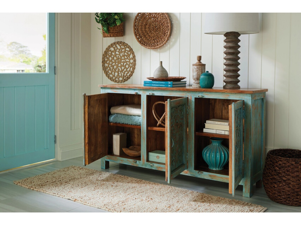 Vintage Blue Three Door Cabinet - image 1