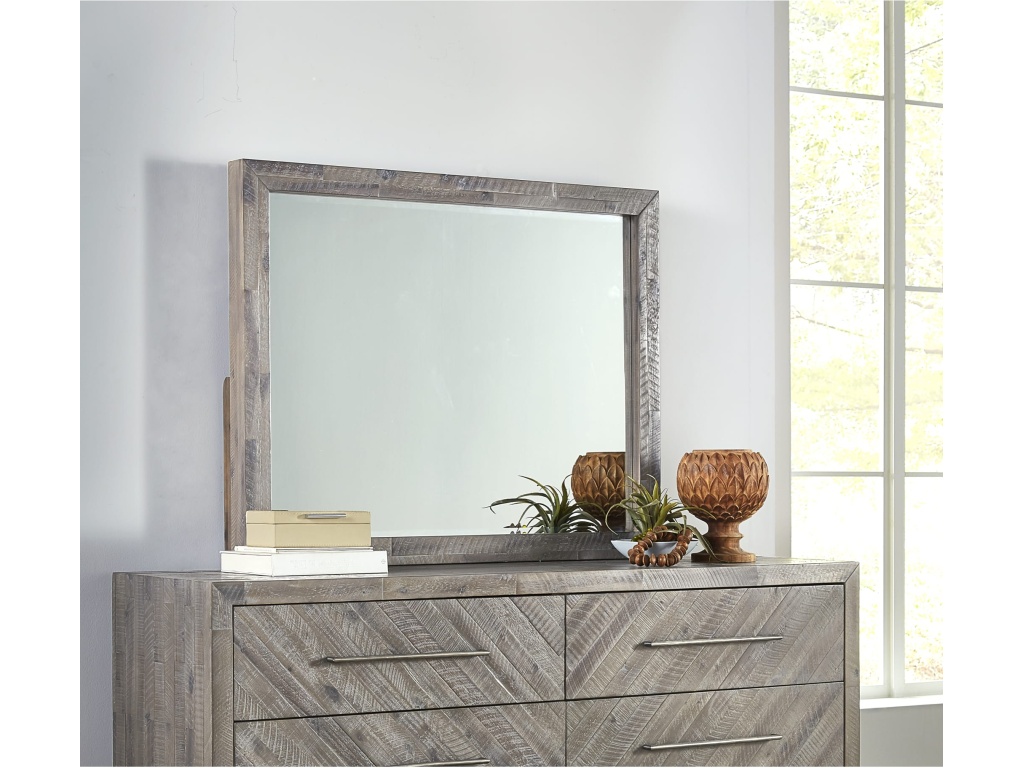 Alexandra Solid Wood Solid Wood Beveled Glass Mirror in Rustic Latte - main image