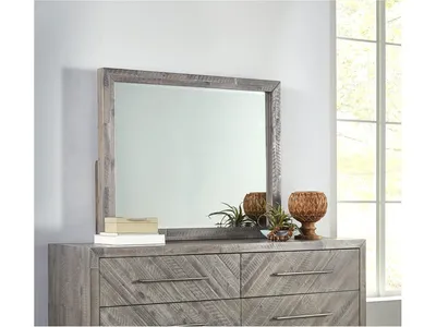 Alexandra Solid Wood Solid Wood Beveled Glass Mirror in Rustic Latte