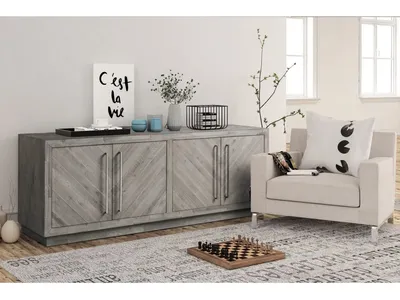 Alexandrda Solid Wood 74 inch Media Console in Rustic Latte