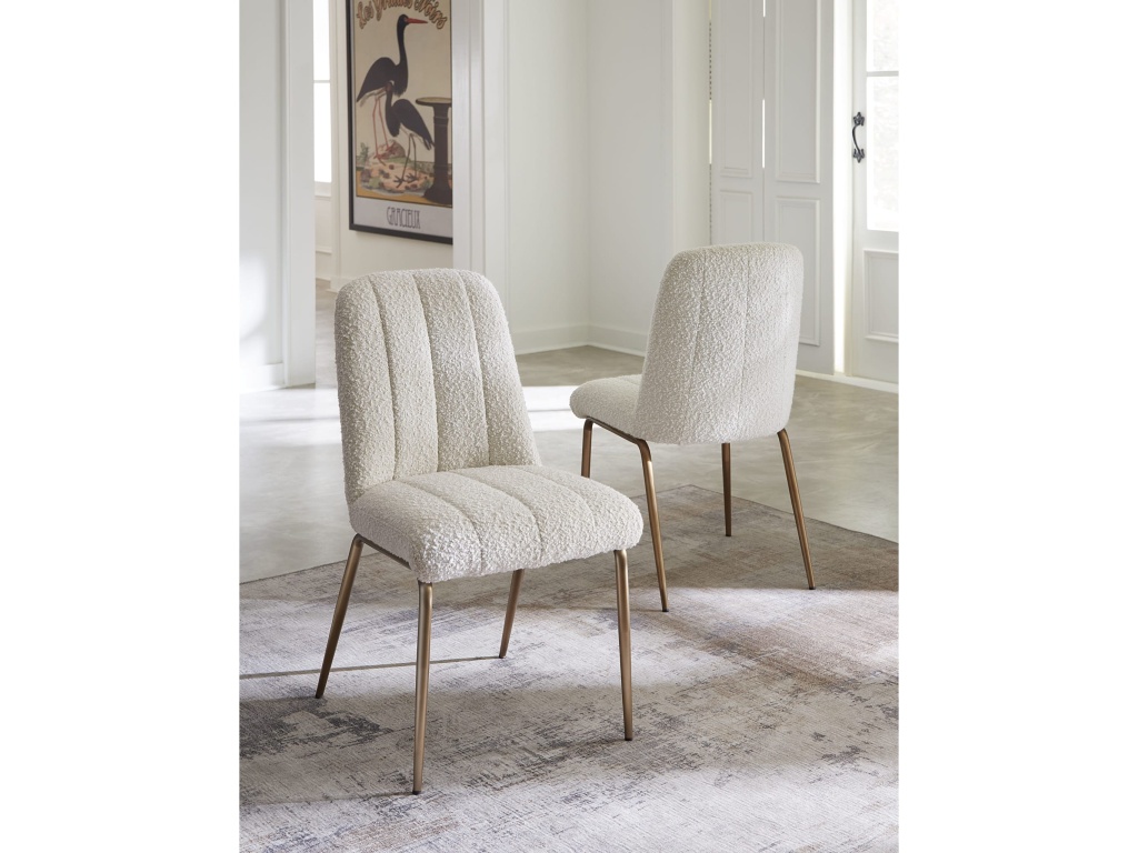 Apollo Upholstered Dining Chair in Ricotta Boucle and Brushed Bronze Metal - image 1