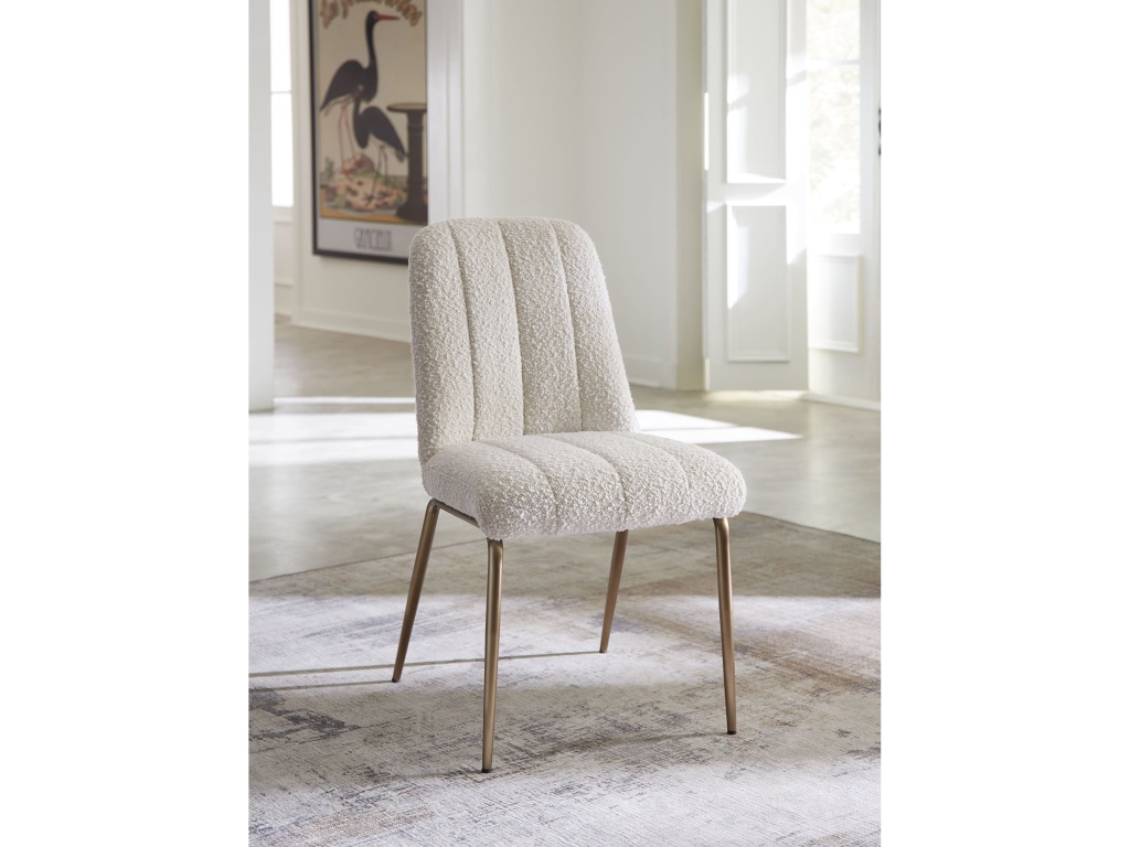 Apollo Upholstered Dining Chair in Ricotta Boucle and Brushed Bronze Metal - main image