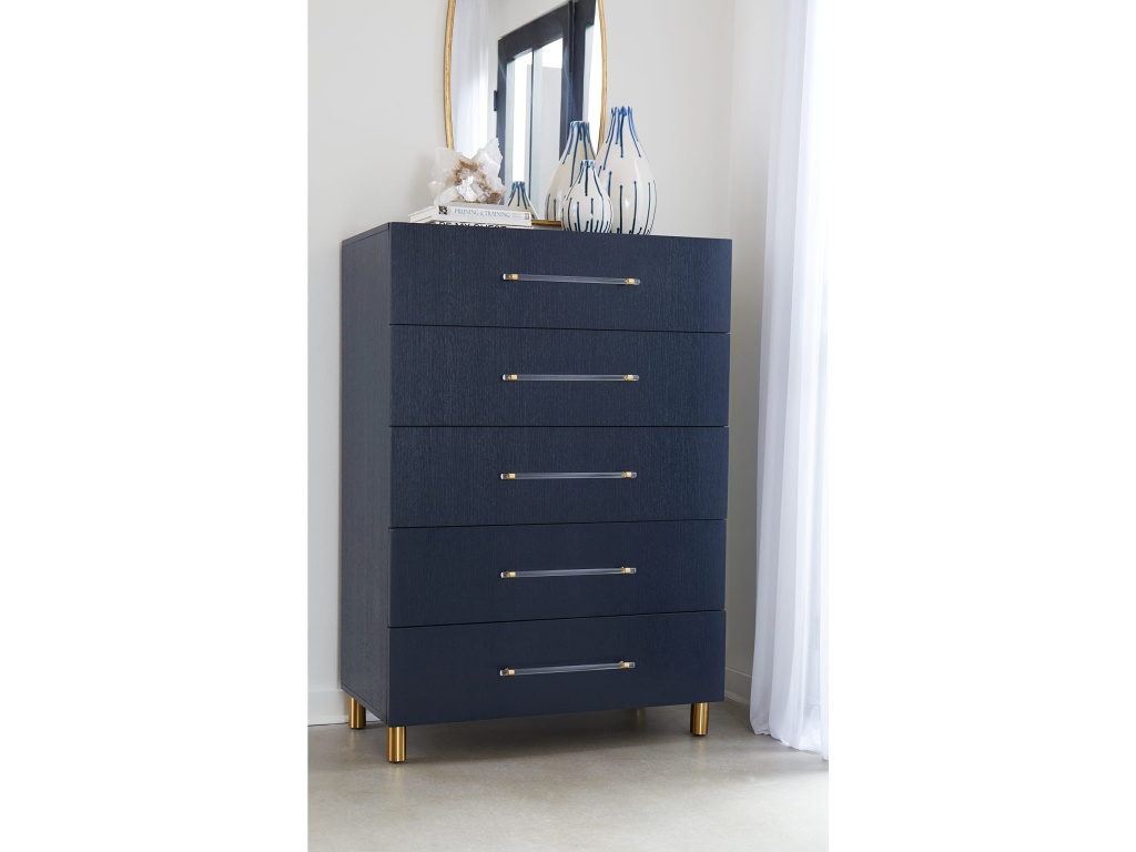 Argento Five Drawer Chest in Navy Blue and Burnished Brass (2024) - image 4