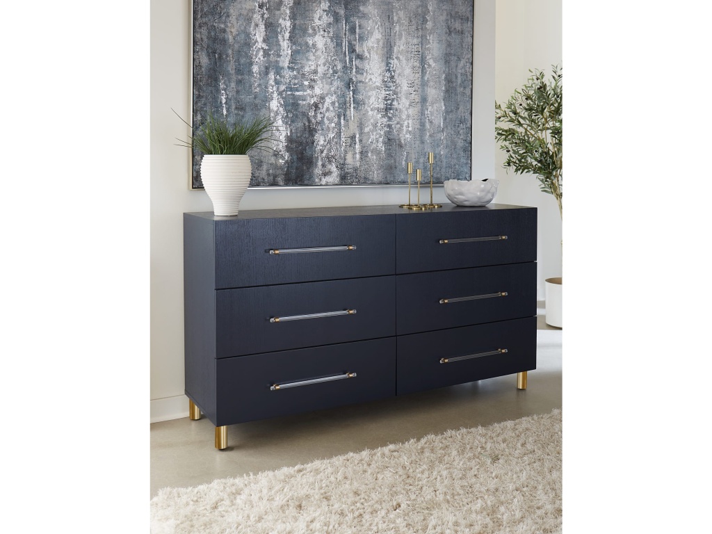 Argento Six Drawer Dresser in Navy Blue and Burnished Brass (2024) - image 7