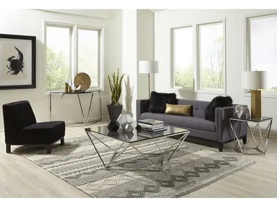 Aria Smoked Glass and Polished Stainless Steel Console Table