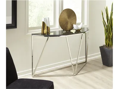 Aria Smoked Glass and Polished Stainless Steel Console Table