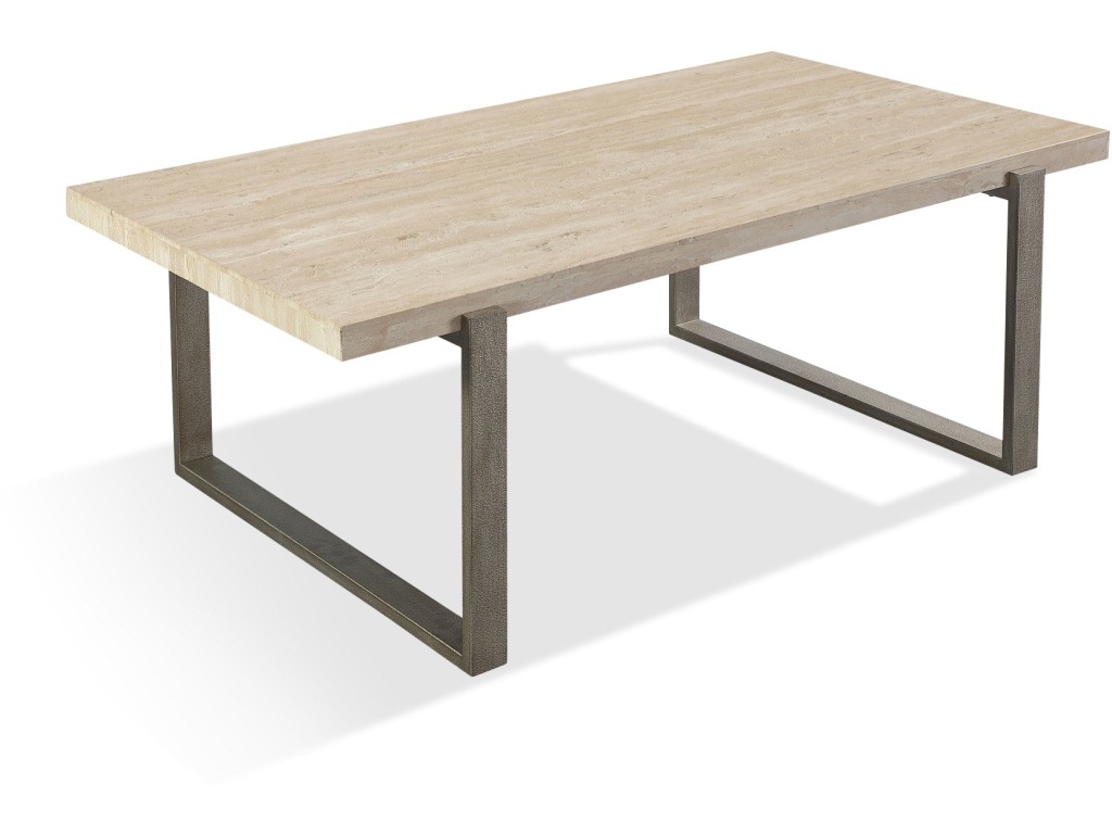 Ariela Natural Travertine Coffee Table with Bronze Metal Base - image 4