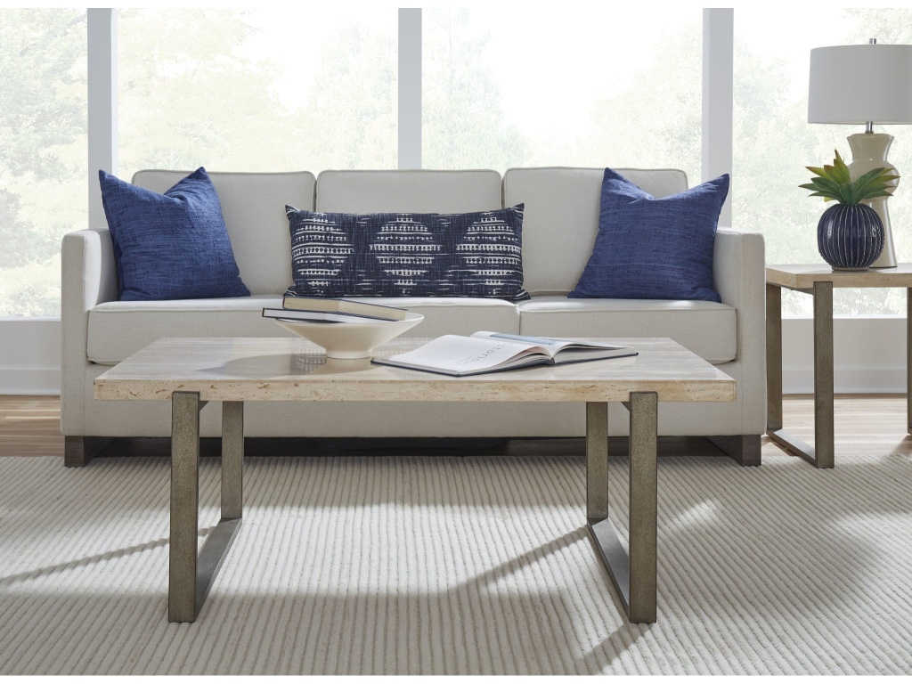 Ariela Natural Travertine Coffee Table with Bronze Metal Base - main image