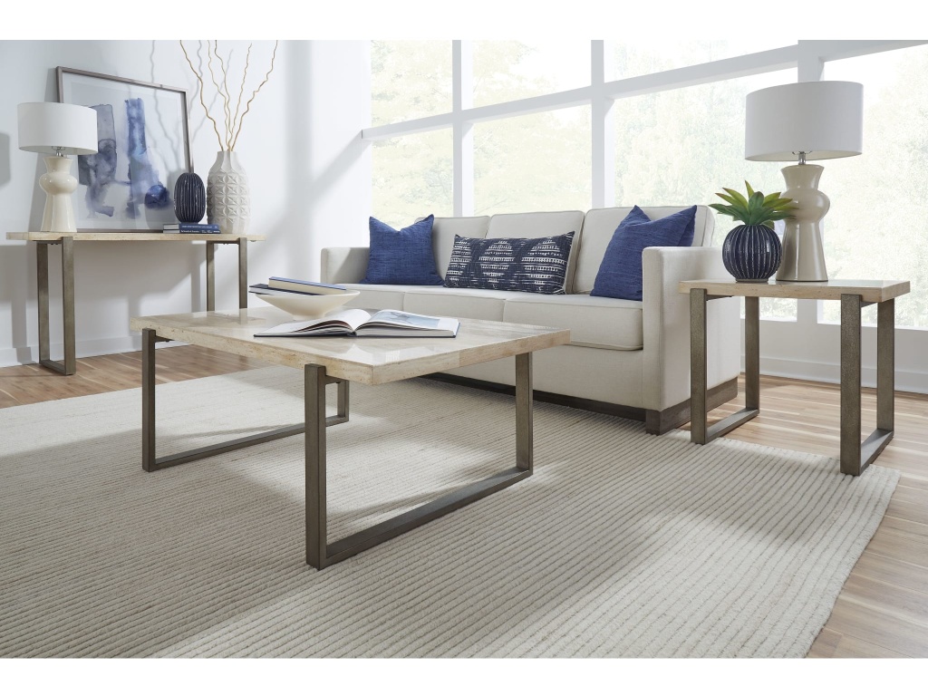 Ariela Natural Travertine Console Table with Bronze Metal Base - image 1