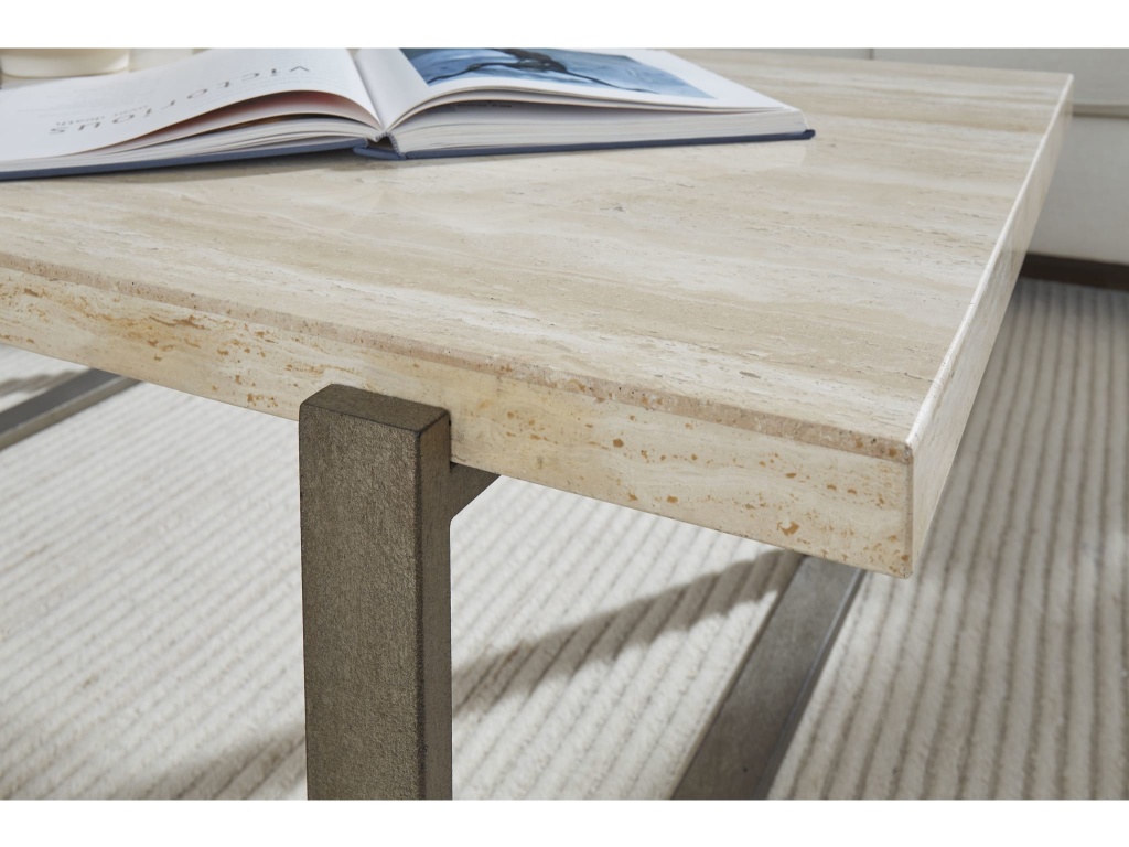 Ariela Natural Travertine Console Table with Bronze Metal Base - image 3
