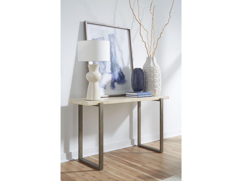 Ariela Natural Travertine Console Table with Bronze Metal Base - main image