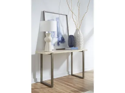 Ariela Natural Travertine Console Table with Bronze Metal Base