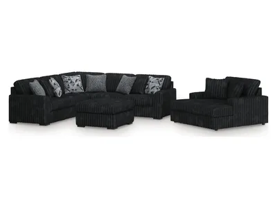 Midnight-Madness 3-Piece Sectional, Chaise and Oversized Accent Ottoman