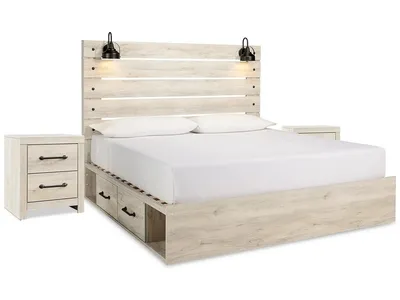 Cambeck King Panel Bed with Storage and 2 Nightstands