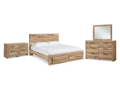 Hyanna King Panel Storage Bed, Dresser, Mirror and 2 Nightstands