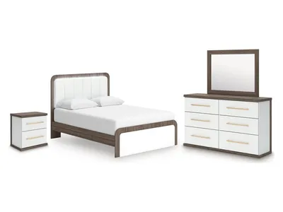 Kendanport Queen Upholstered Bed, Dresser, Mirror and Nightstand