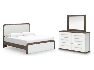 Kendanport King Upholstered Bed, Dresser and Mirror