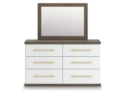 Kendanport King Upholstered Bed, Dresser, Mirror and Chest