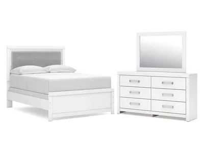Maeling Full Upholstered Panel Bed, Dresser and Mirror