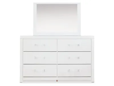 Maeling Full Upholstered Panel Bed, Dresser and Mirror