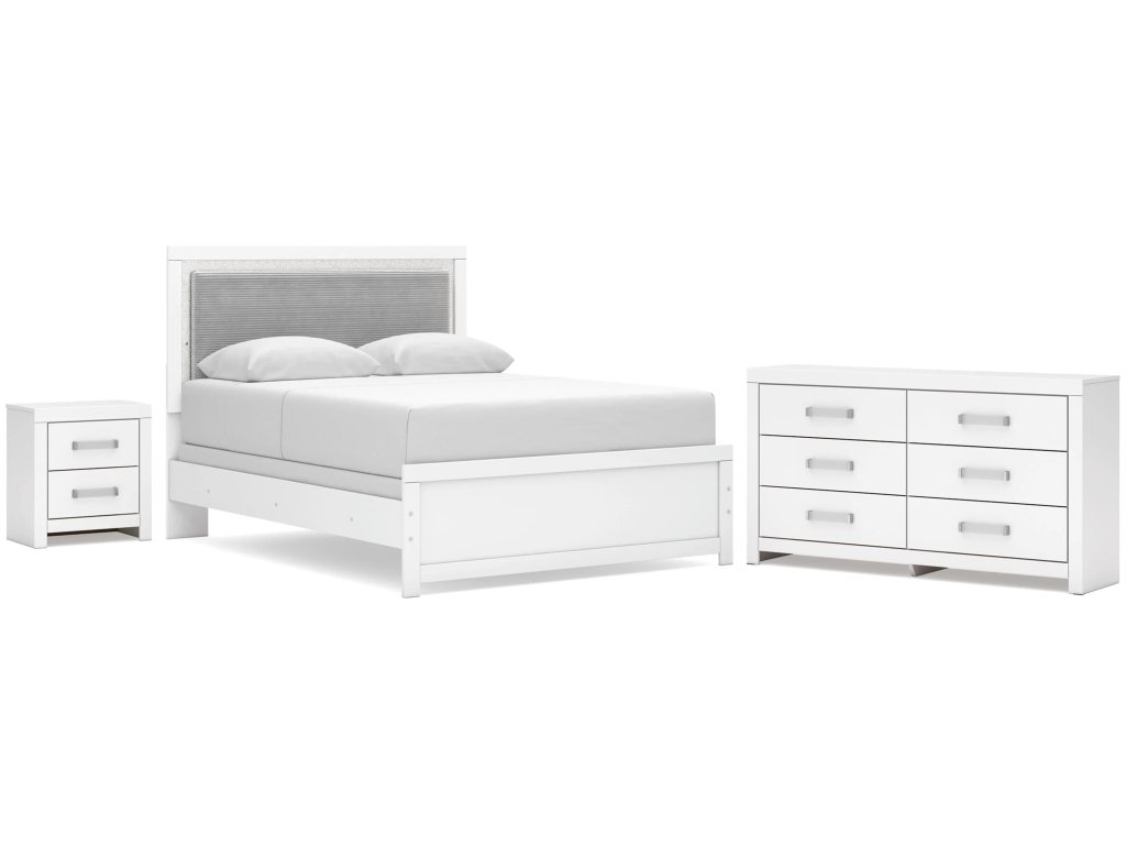 Maeling Queen Upholstered Panel Bed, Dresser and Nightstand - main image