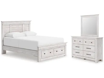 Makidern Queen Panel Storage Bed, Dresser and Mirror