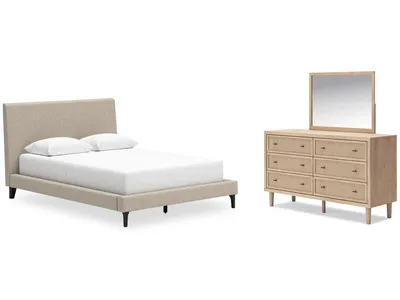 Cielden Queen Upholstered Bed, Dresser and Mirror