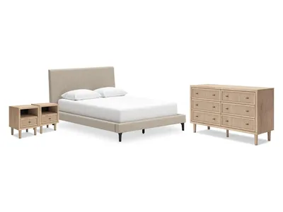 Cielden Queen Upholstered Bed, Dresser and 2 Nightstands