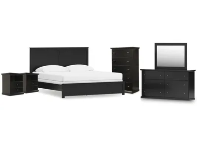 Maribel King Panel Bed, Dresser, Mirror, Chest, and 2 Nightstands