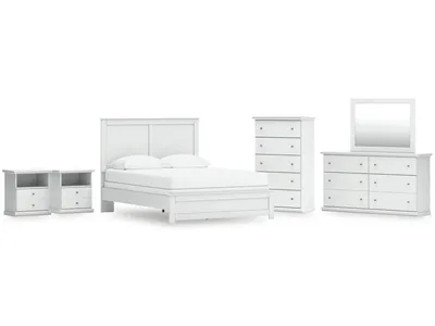 Bostwick Shoals Queen Panel Bed with Mirrored Dresser, Chest and 2 Nightstands