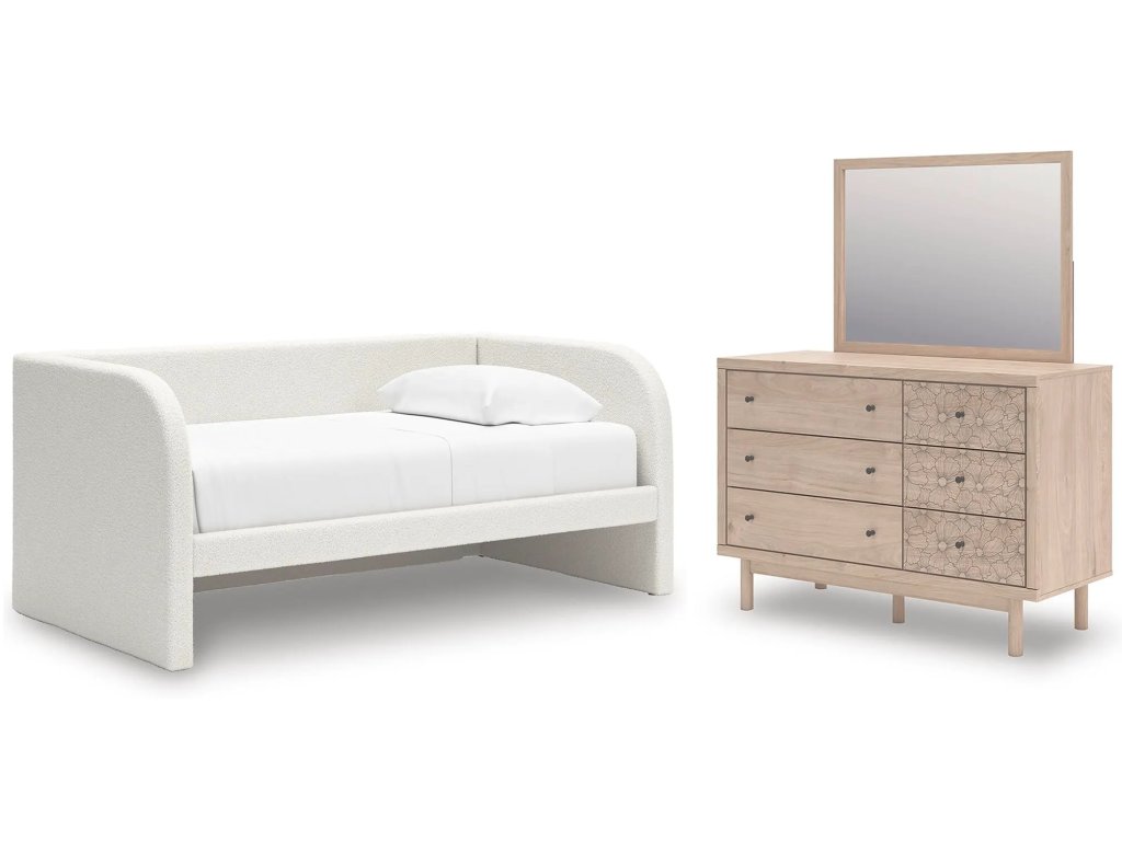 Arloster Twin Upholstered Day Bed, Dresser and Mirror - main image