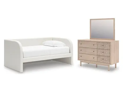 Arloster Twin Upholstered Day Bed, Dresser and Mirror